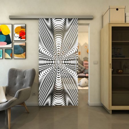 Glasschiebetür SLIM-LINE - Fineprint Model 037 Weiss auf Grauglas