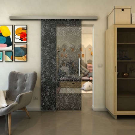 Glasschiebetür SLIM-LINE - Fineprint Model 047 Weiss auf Grauglas