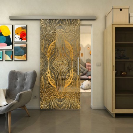 Glasschiebetür SLIM-LINE - Fineprint Model 048 Gold auf Grauglas