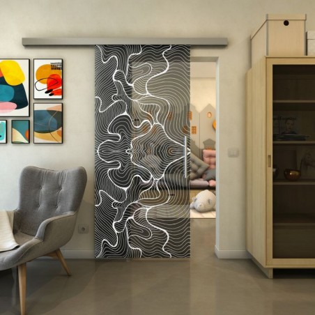 Glasschiebetür SLIM-LINE - Fineprint Model 049 Weiss auf Grauglas