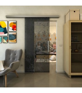 Glasschiebetür SLIM-LINE - Fineprint Model 054 Schwarz auf Grauglas