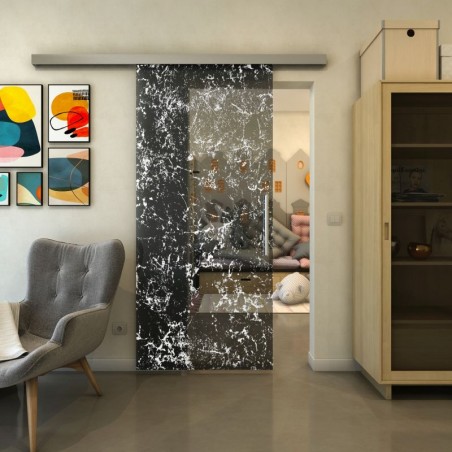 Glasschiebetür SLIM-LINE - Fineprint Model 054 Weiss auf Grauglas