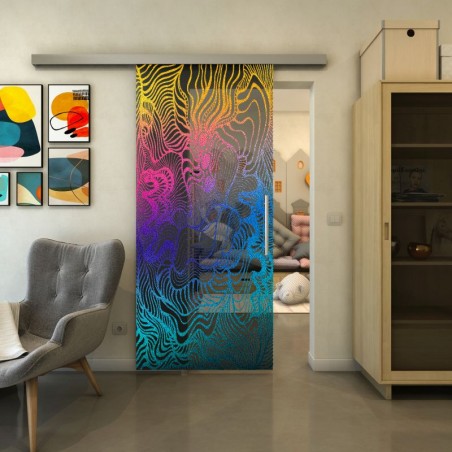 Glasschiebetür SLIM-LINE - Fineprint Model 056 Verlauf auf Grauglas