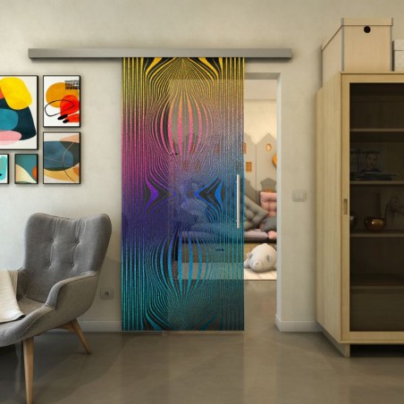 Glasschiebetür SLIM-LINE - Fineprint Model 058 Verlauf auf Grauglas