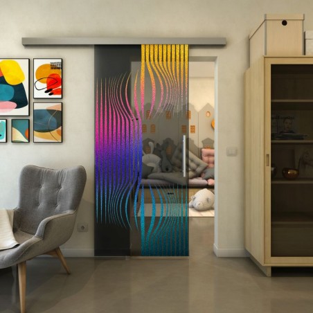 Glasschiebetür SLIM-LINE - Fineprint Model 059 Verlauf auf Grauglas