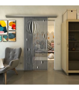 Glasschiebetür SLIM-LINE - Fineprint Model 060 Weiss auf Grauglas