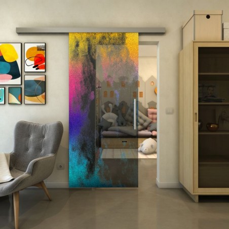 Glasschiebetür SLIM-LINE - Fineprint Model 061 Verlauf auf Grauglas
