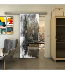 Glasschiebetür SLIM-LINE - Fineprint Model 061 Weiss auf Grauglas