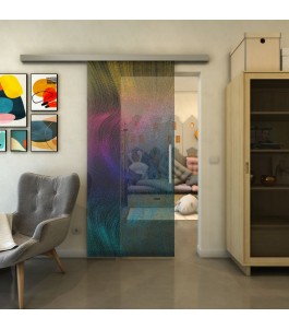 Glasschiebetür SLIM-LINE - Fineprint Model 062 Verlauf auf Grauglas