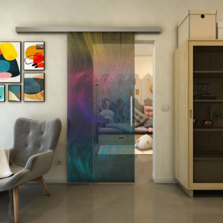 Glasschiebetür SLIM-LINE - Fineprint Model 062 Verlauf auf Grauglas