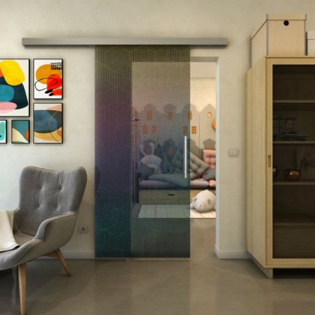 Glasschiebetür SLIM-LINE - Fineprint Model 063 Verlauf auf Grauglas