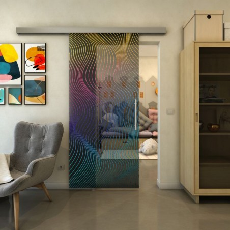 Glasschiebetür SLIM-LINE - Fineprint Model 066 Verlauf auf Grauglas