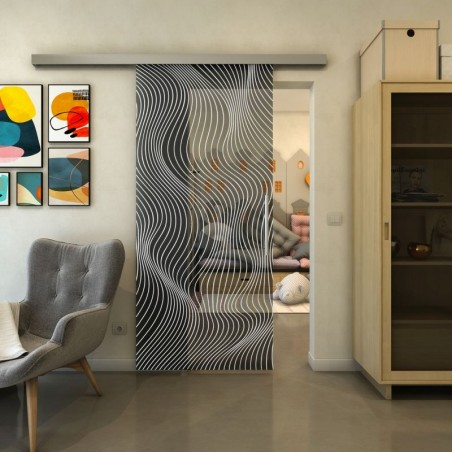 Glasschiebetür SLIM-LINE - Fineprint Model 066 Weiss auf Grauglas