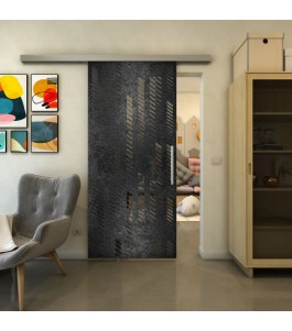 Glasschiebetür SLIM-LINE - Fineprint Model 067 Schwarz auf Grauglas