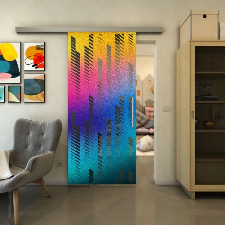 Glasschiebetür SLIM-LINE - Fineprint Model 067 Verlauf auf Grauglas