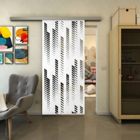Glasschiebetür SLIM-LINE - Fineprint Model 067 Weiss auf Grauglas