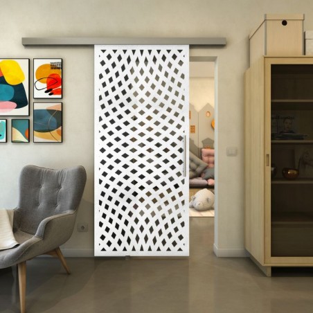 Glasschiebetür SLIM-LINE - Fineprint Model 068 Weiss auf Grauglas