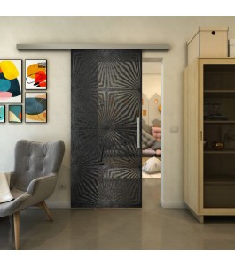 Glasschiebetür SLIM-LINE - Fineprint Model 069 Schwarz auf Grauglas