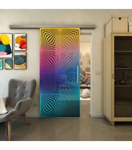 Glasschiebetür SLIM-LINE - Fineprint Model 069 Verlauf auf Grauglas