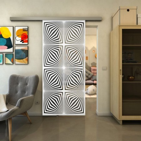 Glasschiebetür SLIM-LINE - Fineprint Model 069 Weiss auf Grauglas