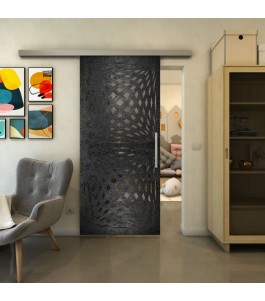 Glasschiebetür SLIM-LINE - Fineprint Model 071 Schwarz auf Grauglas