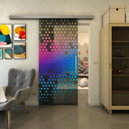 Glasschiebetür SLIM-LINE - Fineprint Model 072 Verlauf auf Grauglas
