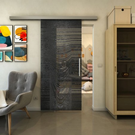 Glasschiebetür SLIM-LINE - Fineprint Model 073 Schwarz auf Grauglas