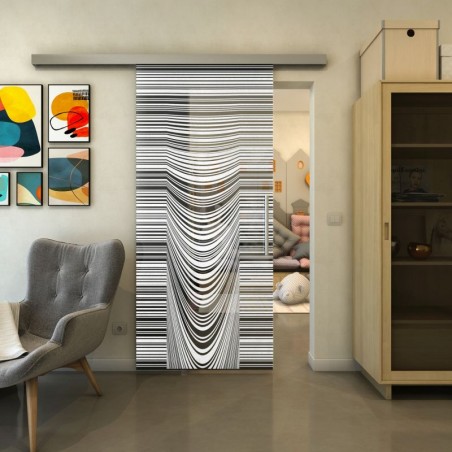 Glasschiebetür SLIM-LINE - Fineprint Model 073 Weiss auf Grauglas