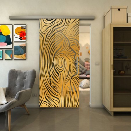 Glasschiebetür SLIM-LINE - Fineprint Model 074 Gold auf Grauglas