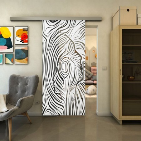 Glasschiebetür SLIM-LINE - Fineprint Model 074 Weiss auf Grauglas