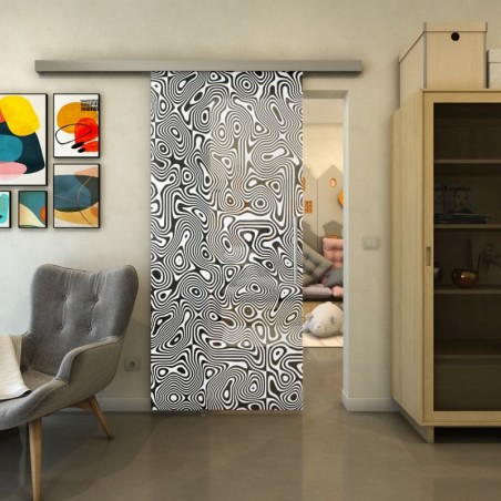 Glasschiebetür SLIM-LINE - Fineprint Model 076 Weiss auf Grauglas