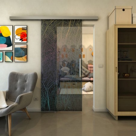 Glasschiebetür SLIM-LINE - Fineprint Model 079 Verlauf auf Grauglas