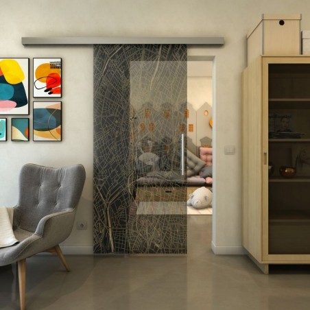 Glasschiebetür SLIM-LINE - Fineprint Model 079 Gold auf Grauglas