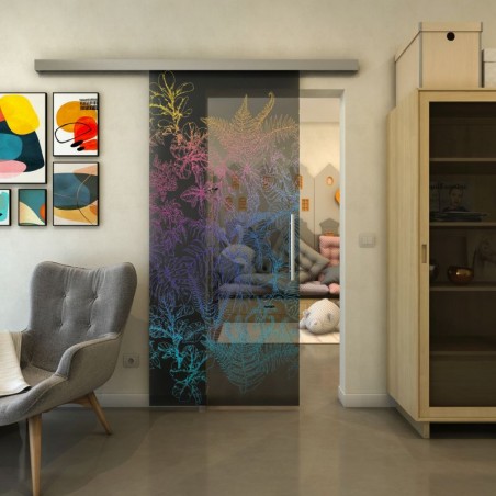 Glasschiebetür SLIM-LINE - Fineprint Model 080 Verlauf auf Grauglas