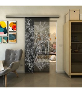 Glasschiebetür SLIM-LINE - Fineprint Model 080 Weiss auf Grauglas