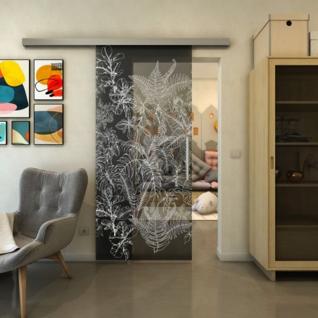 Glasschiebetür SLIM-LINE - Fineprint Model 080 Weiss auf Grauglas