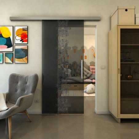 Glasschiebetür SLIM-LINE - Fineprint Model 081 Schwarz auf Grauglas