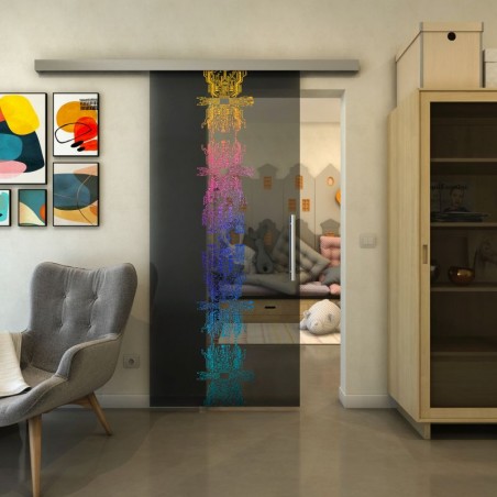 Glasschiebetür SLIM-LINE - Fineprint Model 081 Verlauf auf Grauglas