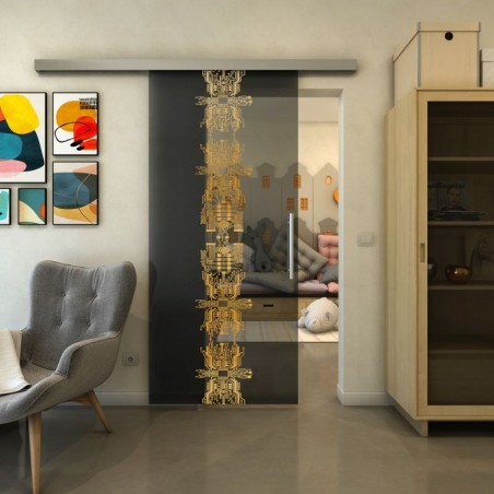 Glasschiebetür SLIM-LINE - Fineprint Model 081 Gold auf Grauglas
