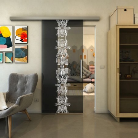 Glasschiebetür SLIM-LINE - Fineprint Model 081 Weiss auf Grauglas