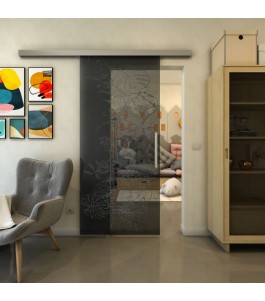Glasschiebetür SLIM-LINE - Fineprint Model 082 Schwarz auf Grauglas