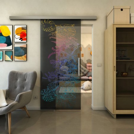 Glasschiebetür SLIM-LINE - Fineprint Model 082 Verlauf auf Grauglas