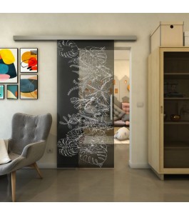 Glasschiebetür SLIM-LINE - Fineprint Model 082 Weiss auf Grauglas