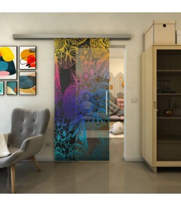 Glasschiebetür SLIM-LINE - Fineprint Model 083 Verlauf auf Grauglas
