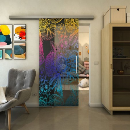 Glasschiebetür SLIM-LINE - Fineprint Model 083 Verlauf auf Grauglas