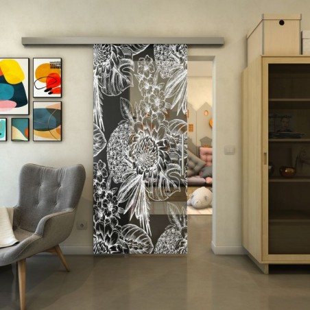 Glasschiebetür SLIM-LINE - Fineprint Model 083 Weiss auf Grauglas