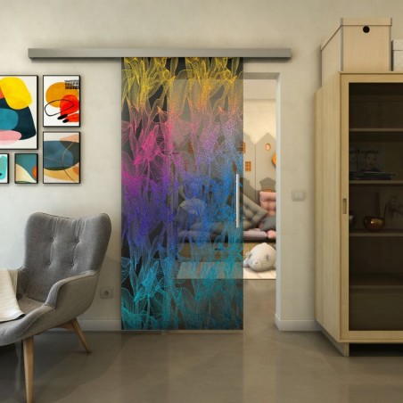 Glasschiebetür SLIM-LINE - Fineprint Model 084 Verlauf auf Grauglas
