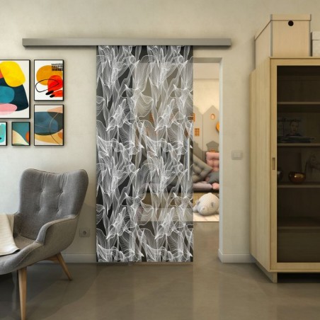 Glasschiebetür SLIM-LINE - Fineprint Model 084 Weiss auf Grauglas