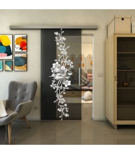 Glasschiebetür SLIM-LINE - Fineprint Model 085 Weiss auf Grauglas