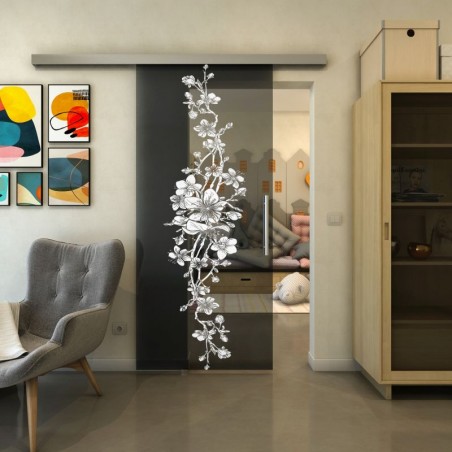 Glasschiebetür SLIM-LINE - Fineprint Model 085 Weiss auf Grauglas